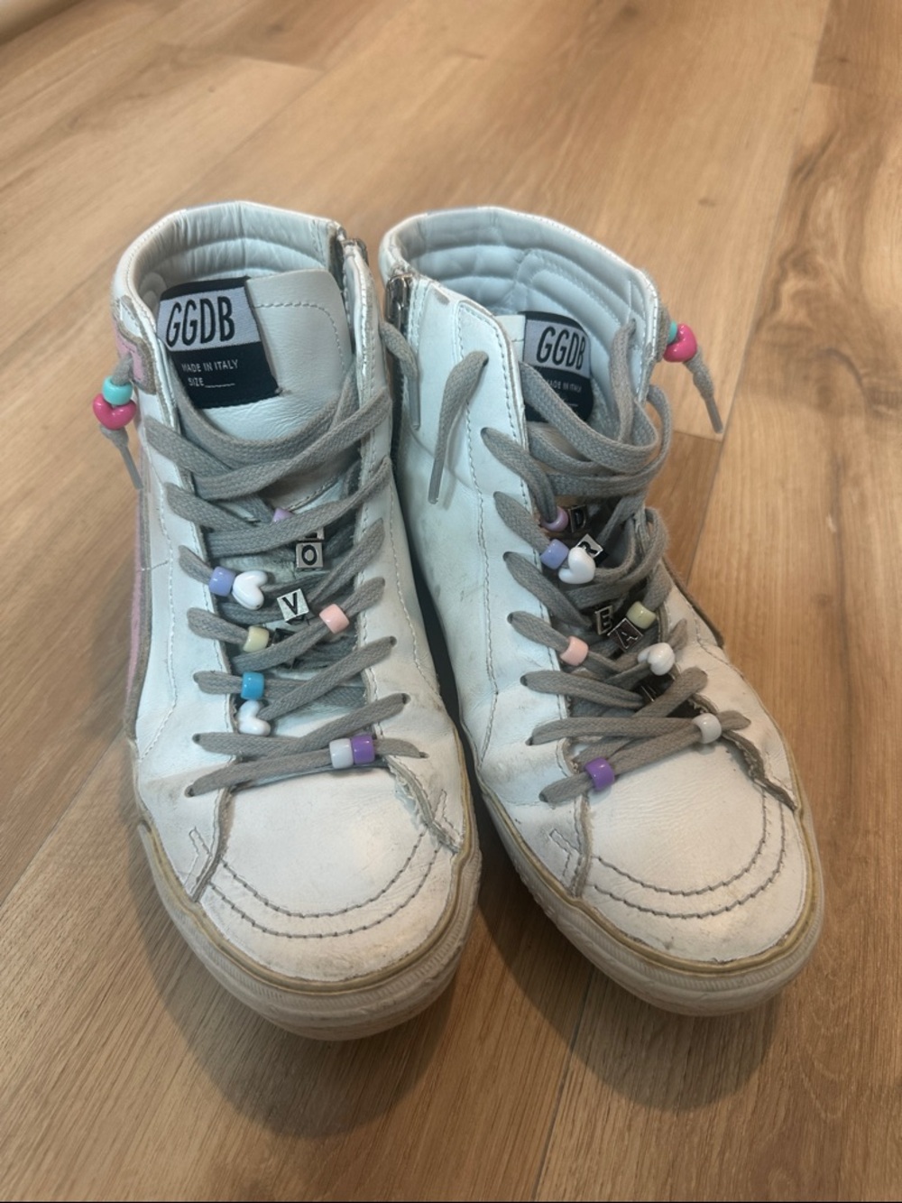 Golden Goose White Leather High-Top Sneakers with Pink Accent - Picture 4 of 7